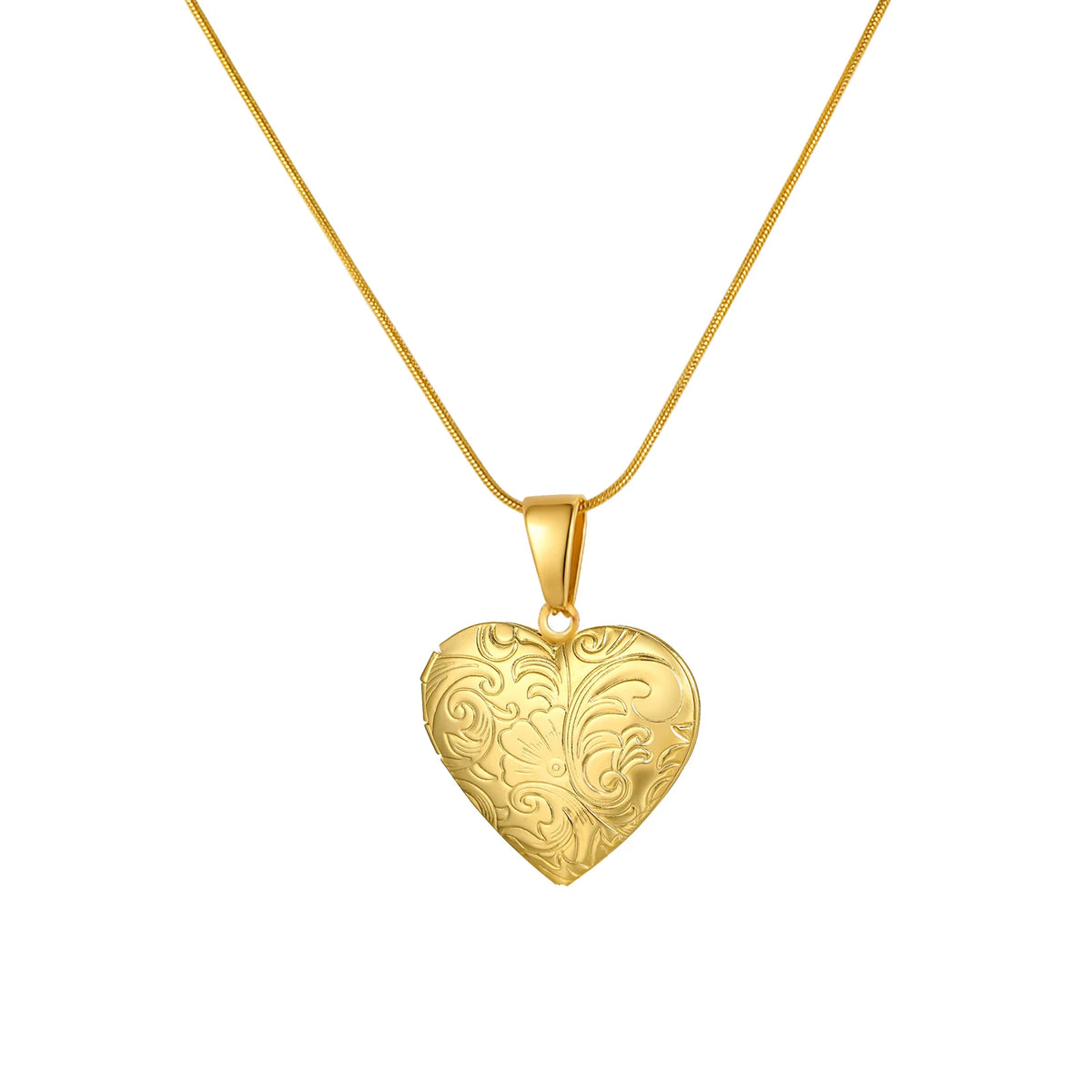 Gold heart pendant necklace with textured heart charm on thin chain