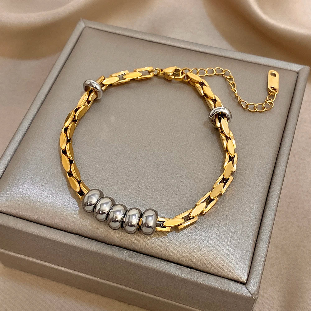 Chubby Circle Beads Geometric Chain Bracelet for Women Fashion Gold Silver Color Stainless Steel Bracelets Waterproof Jewelry