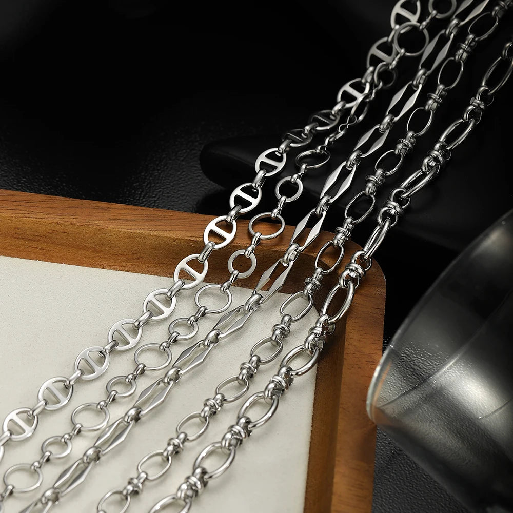 Silver-tone stainless steel chains with mixed oval and round links, punk style findings