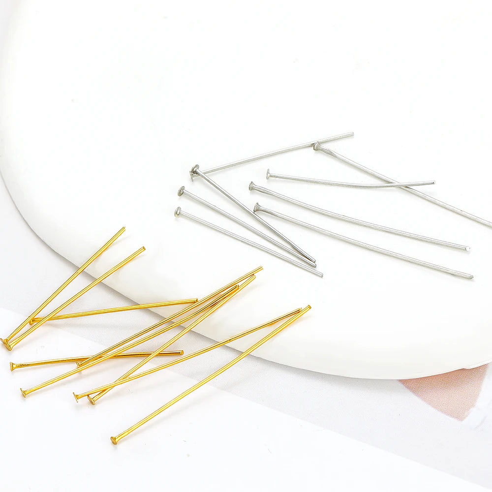 Gold and steel T-head flat pins (stainless steel) for DIY jewelry and needlework