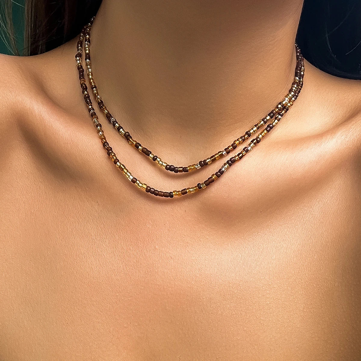 Fashion Layered Small Seed Beads Chain Short Choker Necklace for Women 02