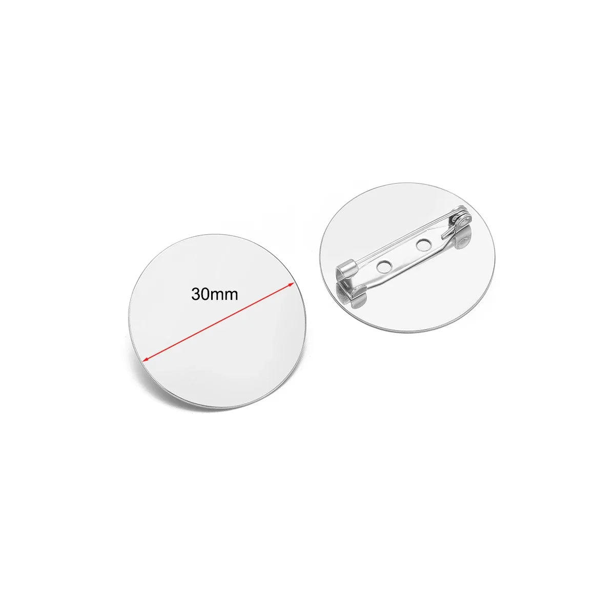 Silver round brooch base cabochon setting with pin back, 30mm size